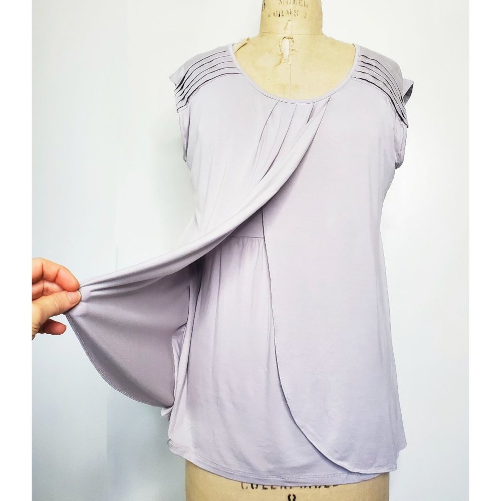 Angel Maternity Womens Petal Front Maternity/Nursing Top Soft Grey L NWT